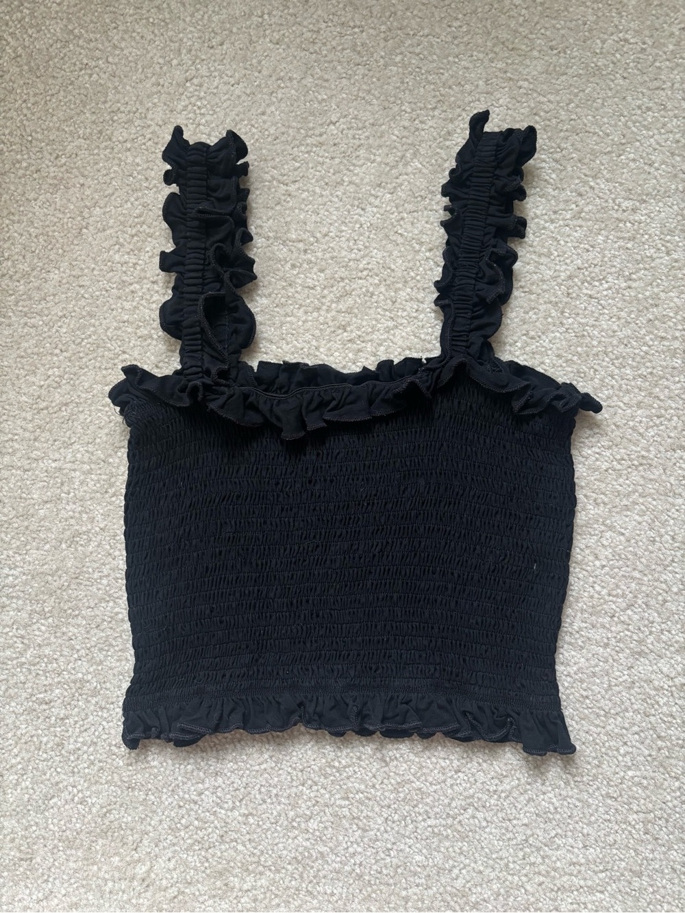 SHEIN Black Ruffle Smocked Crop Top